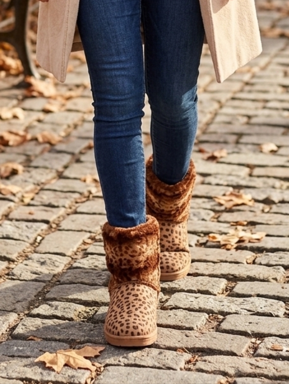 Brown leopard print bear paw style boots